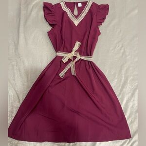 SHEIN Maroon Dress with Beige Details